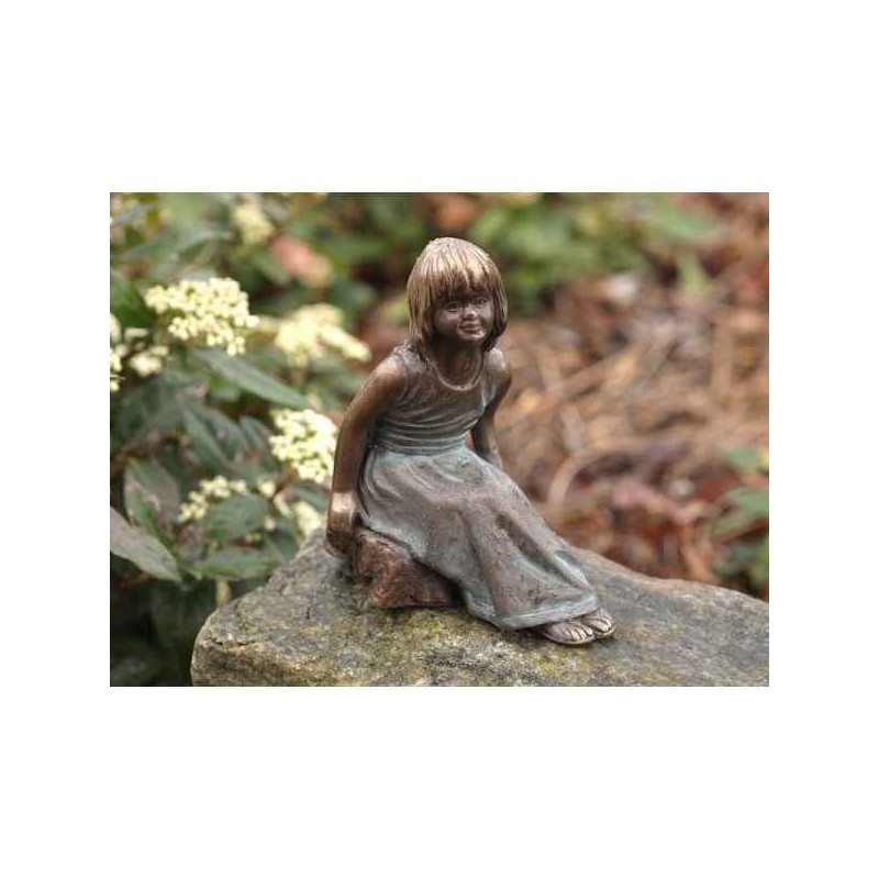 Décoration Statuette bronze personnage Sculpture fille assise en bronze  -an1981brw-v