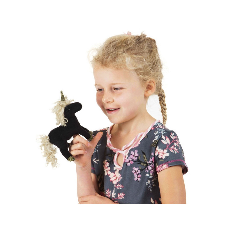 Mini licorne noire marionnette à doigts Folkmanis thème Cheval