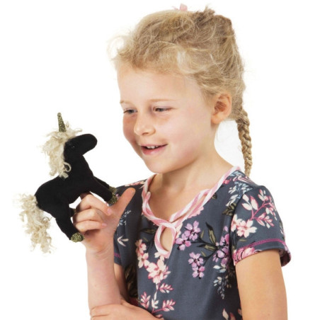 Mini licorne noire marionnette à doigts Folkmanis thème Cheval