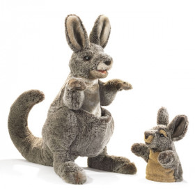 Marionnette ventriloque Kangourou avec son petit folkmanis -3178
