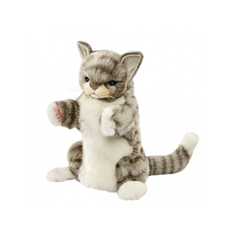 marionnette à main peluche réaliste chat gris -7163