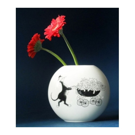 Animaux-Bois-Animaux-Bronzes.com propose Chat Vase oval fam.nombreuse 15cm Dubout -DUB102