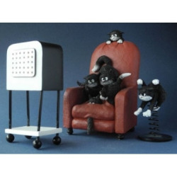 Animaux-Bois-Animaux-Bronzes.com propose Chat Dubout kitten on chair set -DUB59
