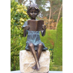 Décoration Statuette bronze personnage Fille lisant bronze -AN0645BRW-V