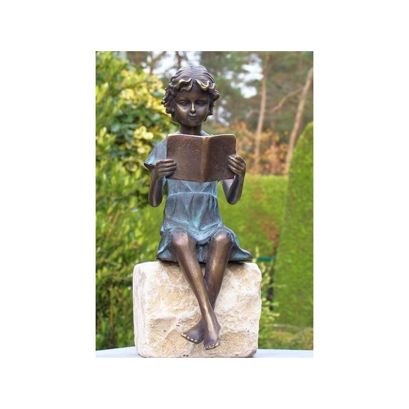 Décoration Statuette bronze personnage Fille lisant bronze -AN0645BRW-V