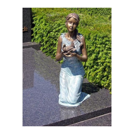 Décoration Statuette bronze personnage Fille avec pigeon/verte bronze -AN1271BRW-V