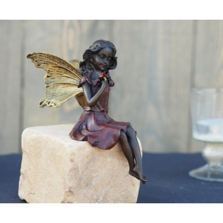 Décoration Statuette bronze personnage Elfe avec fleur bronze -AN1225BR-C