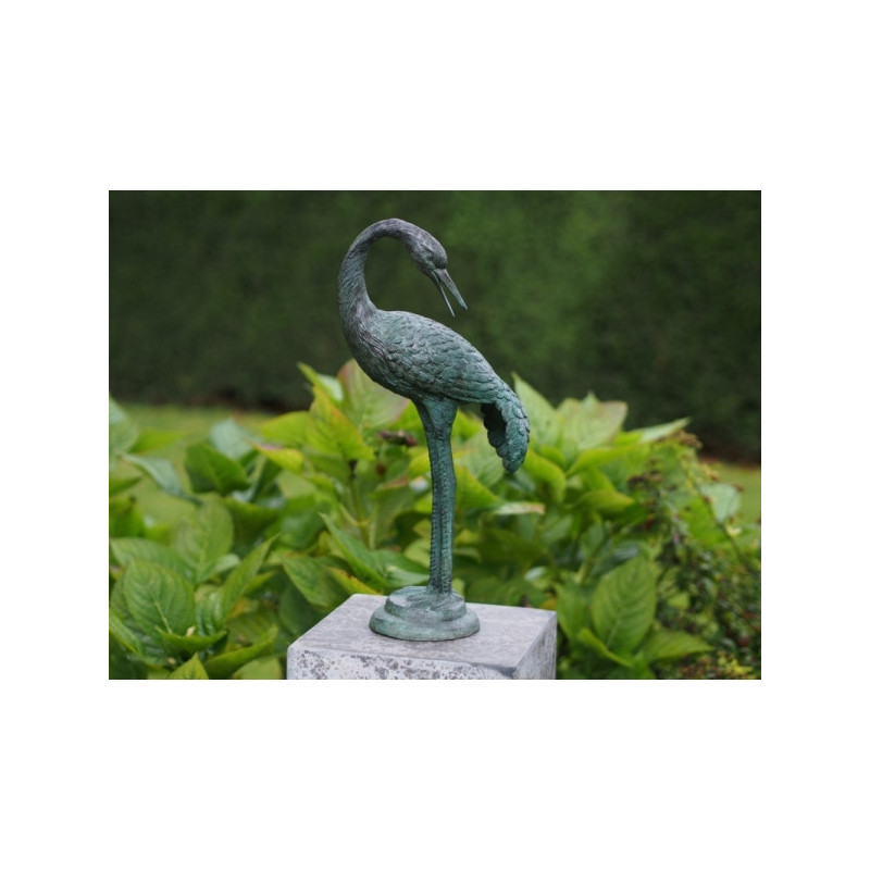 Statuette petit oiseau grue pliant le cou bronze -AN1179BR-V-2