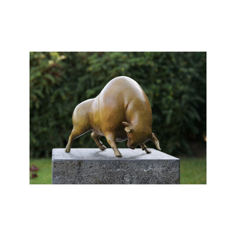 Animaux de la ferme Statue bronze taureau patiné vert -B91146