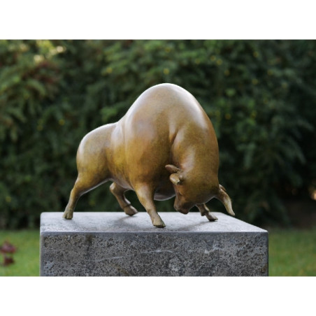 Animaux de la ferme Statue bronze taureau patiné vert -B91146