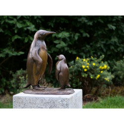 Décoration Statuette bronze personnage Statue bronze pingouin et bébé -B1293