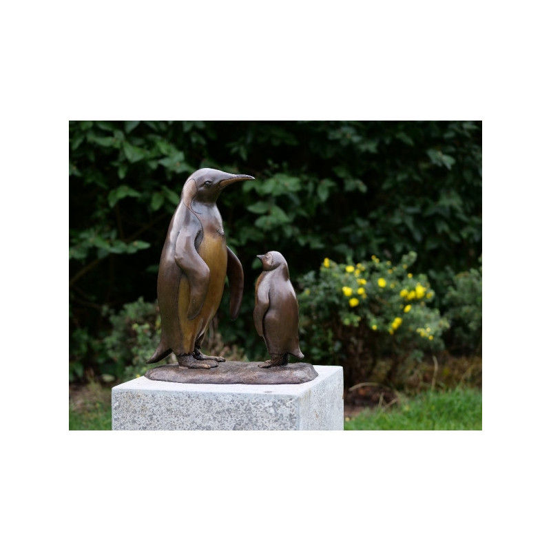 Décoration Statuette bronze personnage Statue bronze pingouin et bébé -B1293