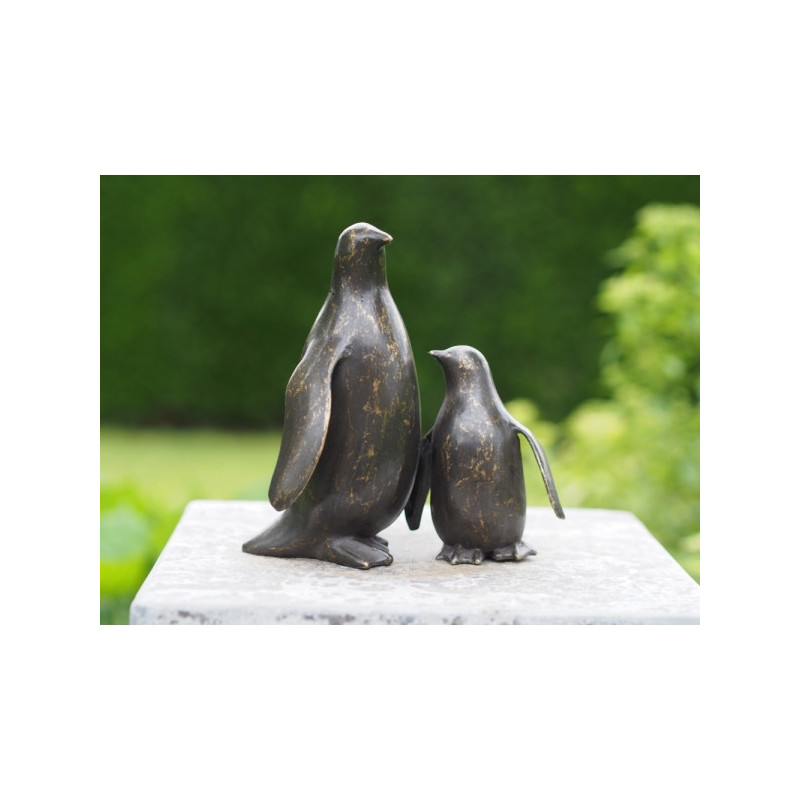 Statuette bronze pingouins mère et enfant 17cm