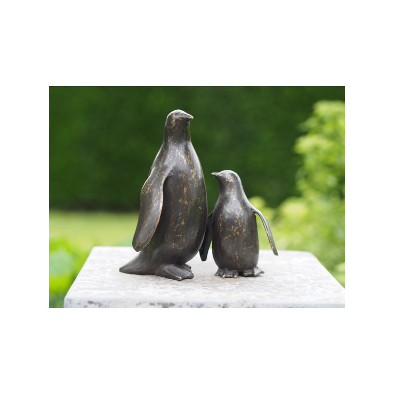 Décoration Statuette bronze personnage Statuette bronze pingouins mère et enfant 17cm