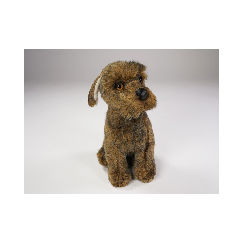 Animaux-Bois-Animaux-Bronzes propose Chien schnauzer marron 30 cm assis peluche réaliste Piutre 3358