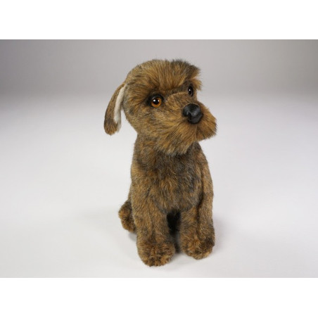 Animaux-Bois-Animaux-Bronzes propose Chien schnauzer marron 30 cm assis peluche réaliste Piutre 3358