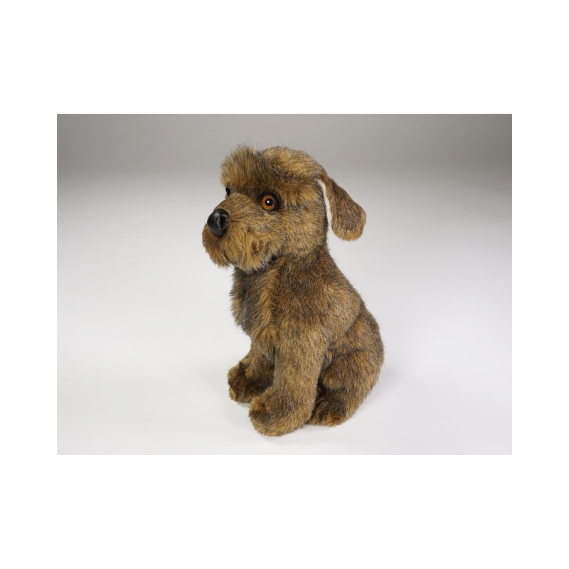 Animaux-Bois-Animaux-Bronzes propose Chien schnauzer marron 30 cm assis peluche réaliste Piutre 3358