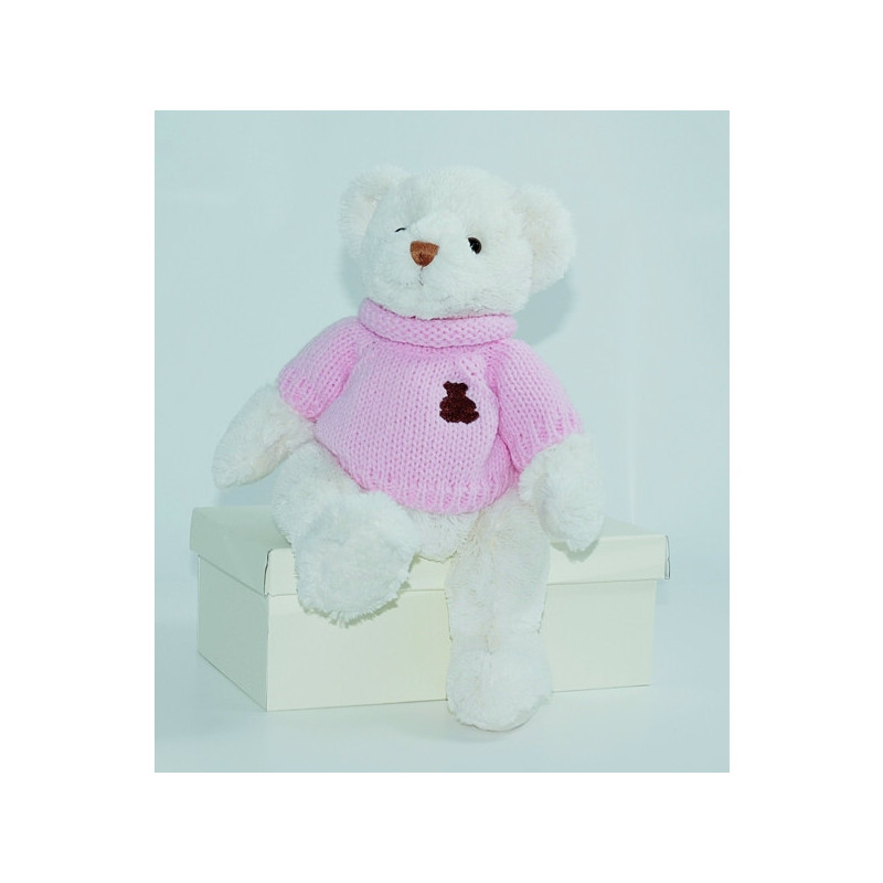 Animaux-Bois-Animaux-Bronzes propose Peluche Ours Pull Rose Histoire d'Ours -HO1192
