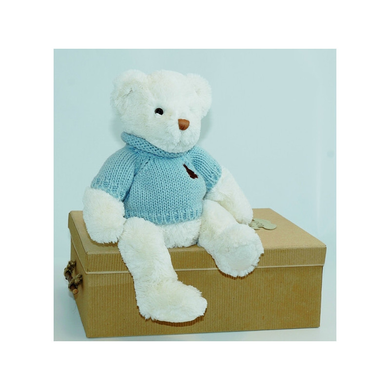 Animaux-Bois-Animaux-Bronzes propose Peluche Ours Pull Bleu Histoire d'Ours -HO1193