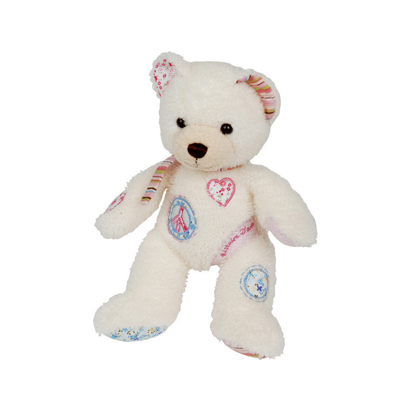 Animaux-Bois-Animaux-Bronzes propose Peluche Ours Peace and Love Blanc et Rose - ho1131