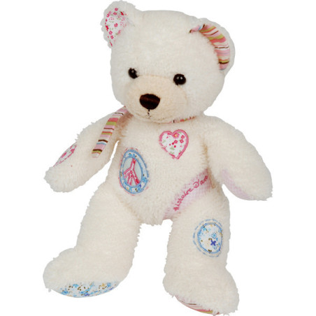 Animaux-Bois-Animaux-Bronzes propose Peluche Ours Peace and Love Blanc et Rose - ho1131