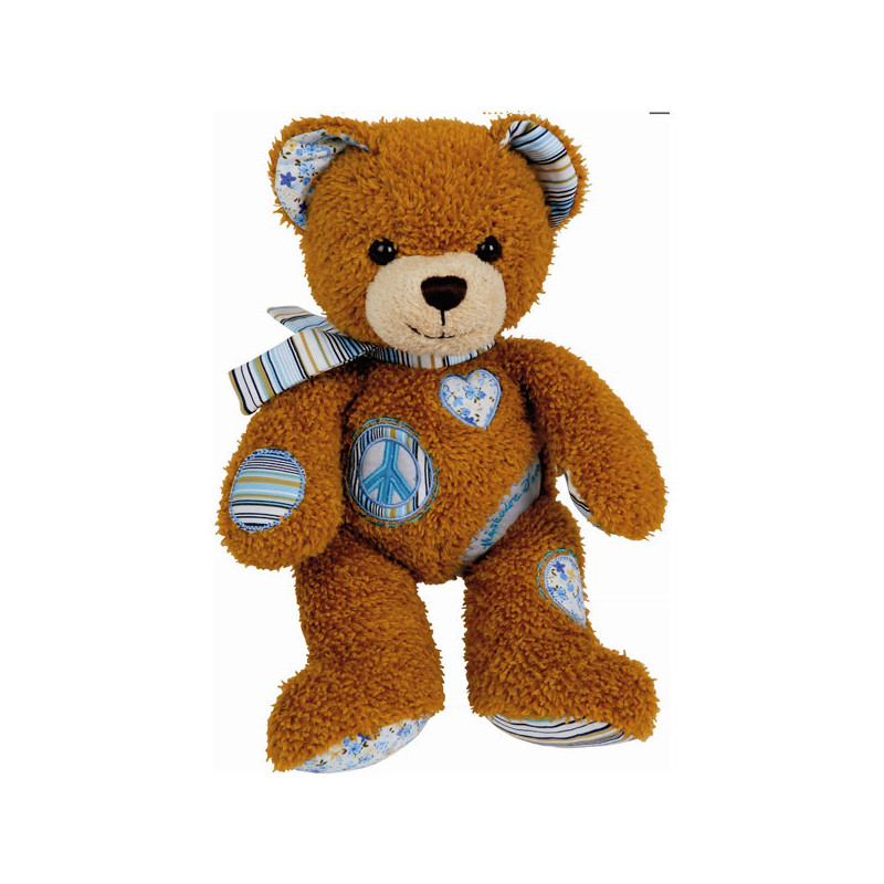 Peluche Ours Peace and Love Miel et Turquoise - ho1132
