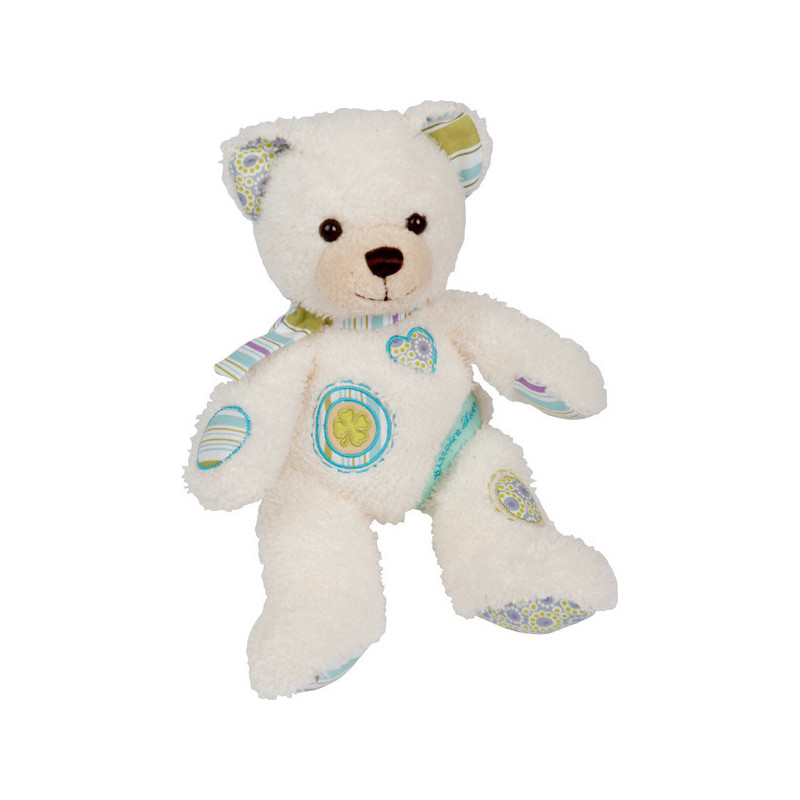 Animaux-Bois-Animaux-Bronzes propose Peluche Ours Peace and Love Blanc et Vert - ho1133