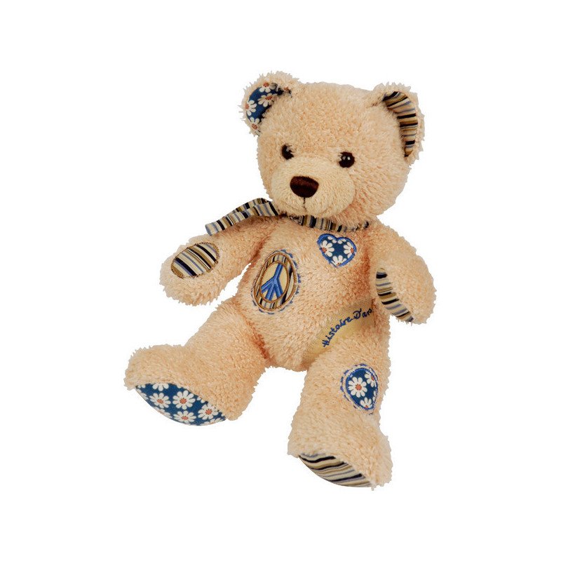 Peluche Ours Peace and Love Beige et Marine - ho1134