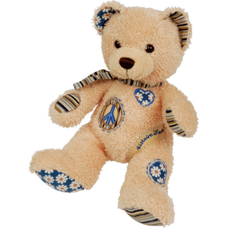 Animaux-Bois-Animaux-Bronzes propose Peluche Ours Peace and Love Beige et Marine - ho1134