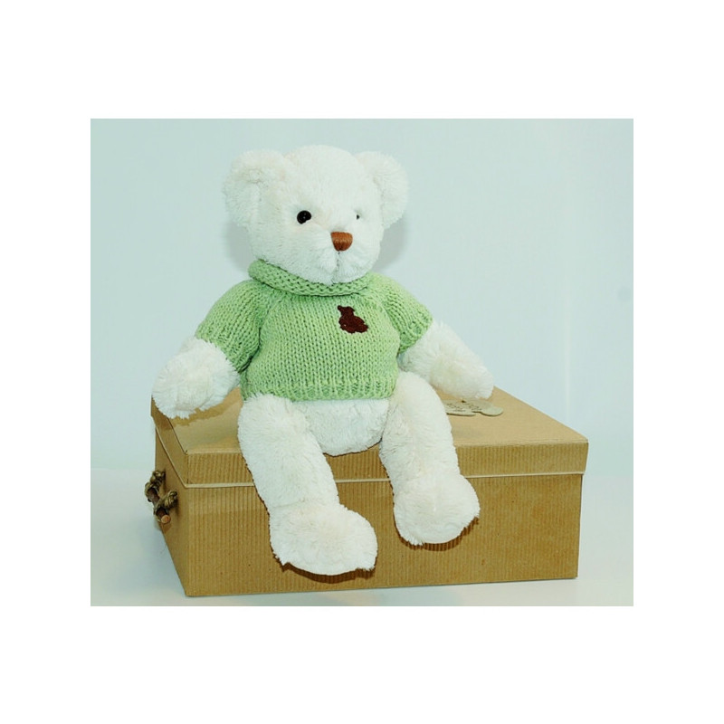 Animaux-Bois-Animaux-Bronzes propose Peluche Ours Pull Vert Histoire d'Ours -HO1194