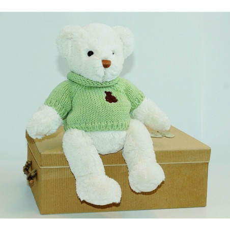 Animaux-Bois-Animaux-Bronzes propose Peluche Ours Pull Vert Histoire d'Ours -HO1194