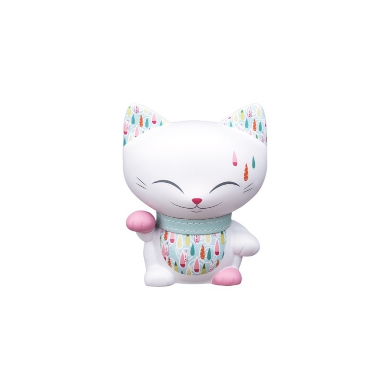 Chat mani porte-bonheur blanc et couleur patte rose - lucky cat 11 cm 064