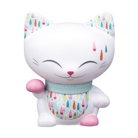 Chat mani porte-bonheur blanc et couleur patte rose - lucky cat 11 cm 064
