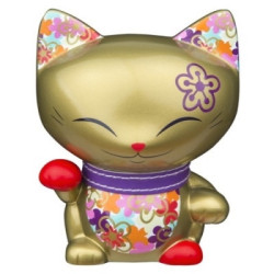Animaux-Bois-Animaux-Bronzes.com propose Chat mani porte-bonheur doré patte rouge - lucky cat 11 cm 061