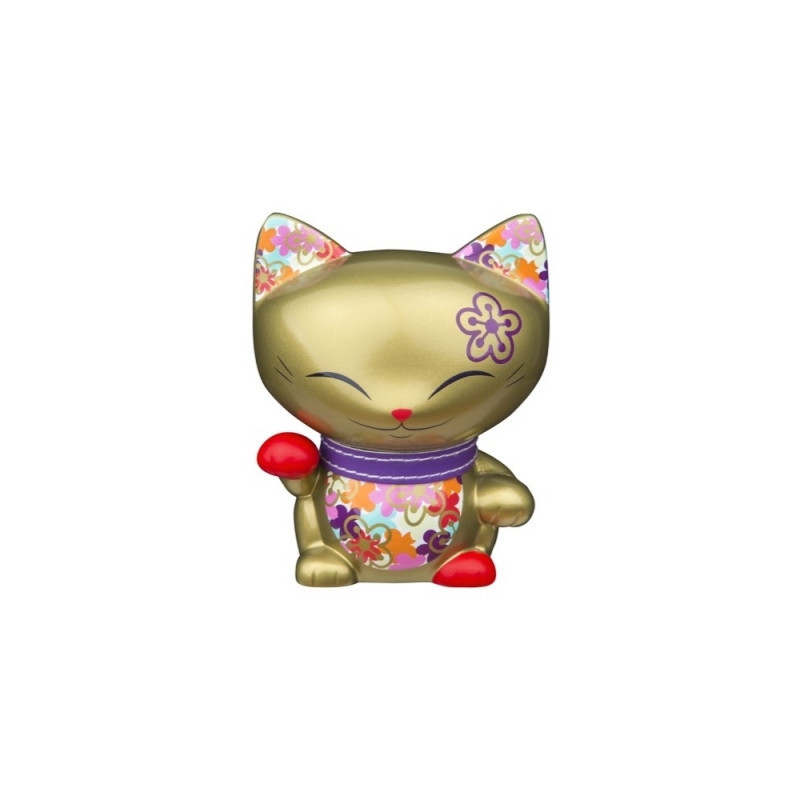Animaux-Bois-Animaux-Bronzes.com propose Chat mani porte-bonheur doré patte rouge - lucky cat 11 cm 061