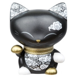Animaux-Bois-Animaux-Bronzes.com propose Chat mani porte-bonheur noir patte dorée - lucky cat 11 cm 062