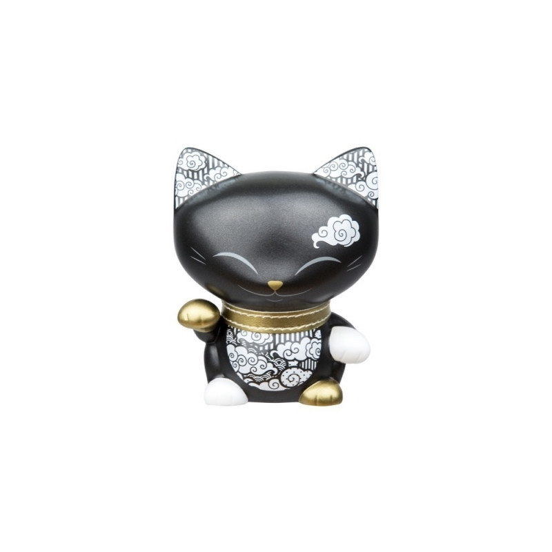 Animaux-Bois-Animaux-Bronzes.com propose Chat mani porte-bonheur noir patte dorée - lucky cat 11 cm 062