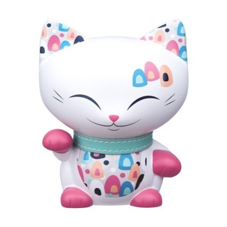 Chat mani porte-bonheur patte fuschia- lucky cat 11 cm 065