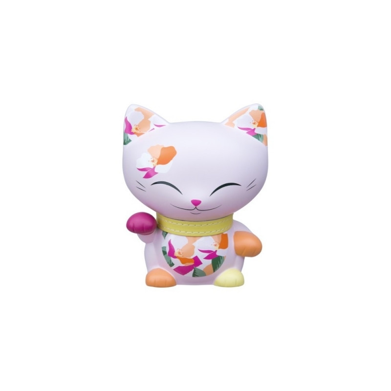 Chat mani porte-bonheur patte fuschia- lucky cat 11 cm 066