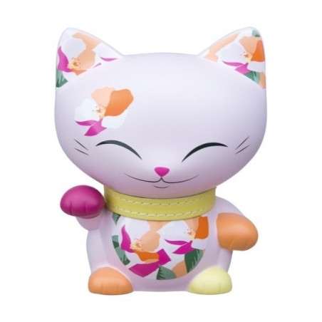 Chat mani porte-bonheur patte fuschia- lucky cat 11 cm 066