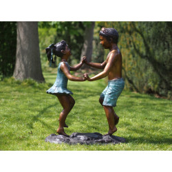 Décors Animaux en Bronze Statue bronze garçon et fille dansant -B94647