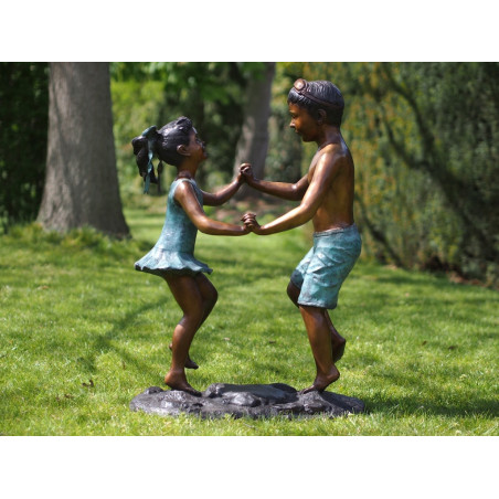 Décors Animaux en Bronze Statue bronze garçon et fille dansant -B94647