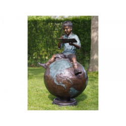 Décors Animaux en Bronze Statue bronze garçon assis sur un globe -B59480 (2)
