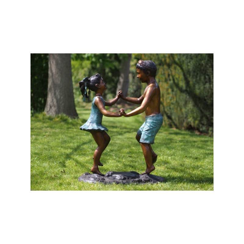 Décors Animaux en Bronze Statue bronze garçon et fille dansant -B94647