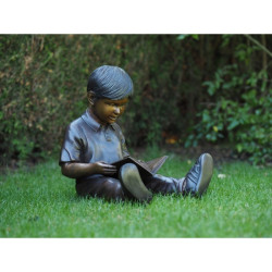 Décors Animaux en Bronze Statue bronze garçon lisant un livre -B1374 (2)