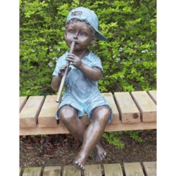 Décors Animaux en Bronze Statuette garçon avec une flûte bronze -AN1391BRW-V-F
