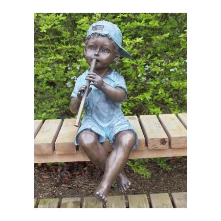 Décors Animaux en Bronze Statuette garçon avec une flûte bronze -AN1391BRW-V-F