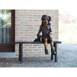 Décors Animaux en Bronze Statue bronze fille sur un banc -B1381