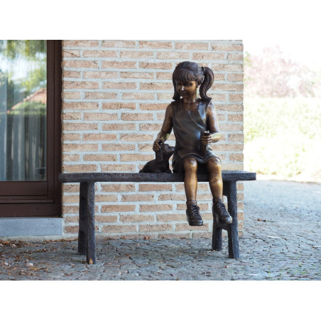 Décors Animaux en Bronze Statue bronze fille sur un banc -B1381