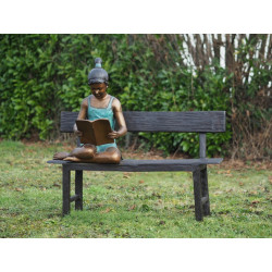 Décors Animaux en Bronze Statue bronze fille lisant sur un banc 105cm